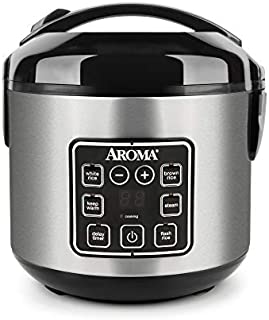 Aroma Housewares 2-8-Cups (Cooked) Digital Cool-Touch Rice Grain Cooker and Food Steamer, Stainless, 8 Cup, Silver