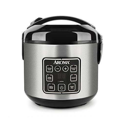 Aroma Housewares 2-8-Cups (Cooked) Digital Cool-Touch Rice Grain Cooker and Food Steamer, Stainless, 8 Cup, Silver