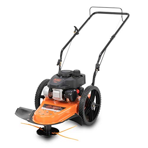 BLACK+DECKER 140cc 4-Cycle Gas Powered Walk-Behind High-Wheeled String Trimmer - 22-Inch Trimming Mower for Lawn Care, Black and Orange