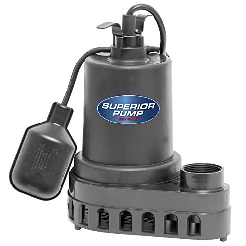 Superior Pump 92570 Thermoplastic Submersible Sump Pump with Tethered Float Switch, 1/2 HP, Black