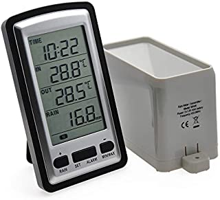 AMTAST Wireless Rain Gauge with RCC Rain Weather Station Meter Temperature Recorder Time Calendar LCD Display