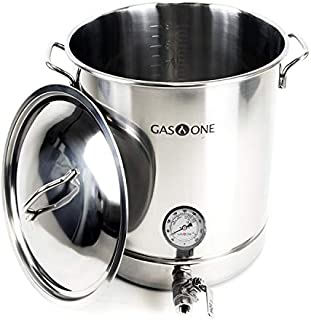 GasOne 10 Gallon Stainless Steel Home Brew Kettle Pot Pre Drilled 4 PC Set 40 Quart Tri Ply Bottom for Beer Brewing Includes Stainless Steel Lid, Thermometer, Ball Valve Spigot - Home Brewing Supplies