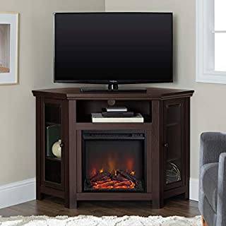 Walker Edison Alcott Classic Glass Door Fireplace Corner TV Stand for TVs up to 55 Inches, 48 Inch, Espresso