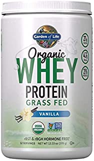 Garden of Life Certified Organic Grass Fed Whey Protein Powder - Vanilla, 12 Servings - 21g California Grass Fed Protein plus Probiotics, Non-GMO, Gluten Free, rBST & rBGH Free, Humane Certified