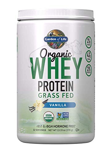 Garden of Life Certified Organic Grass Fed Whey Protein Powder - Vanilla, 12 Servings - 21g California Grass Fed Protein plus Probiotics, Non-GMO, Gluten Free, rBST & rBGH Free, Humane Certified