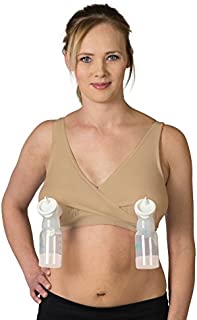 Essential Pump&Nurse Bra, All in One Nursing and Hands Free Pumping Bra, US Company, Nude M