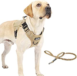 BLEP Tactical Dog Harness with Leash  Military Grade Nylon Dog Harness for Large Dogs  Tactical Vest with Comfortable Extended Pads  Metal Leash Attachment Points  Hook and Loop Panel