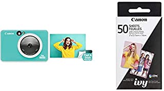 Canon Ivy CLIQ 2 Instant Camera Printer, Mini Photo Printer, Turquoise (Matte) with Zink 50 Sheet Photo Paper Pack