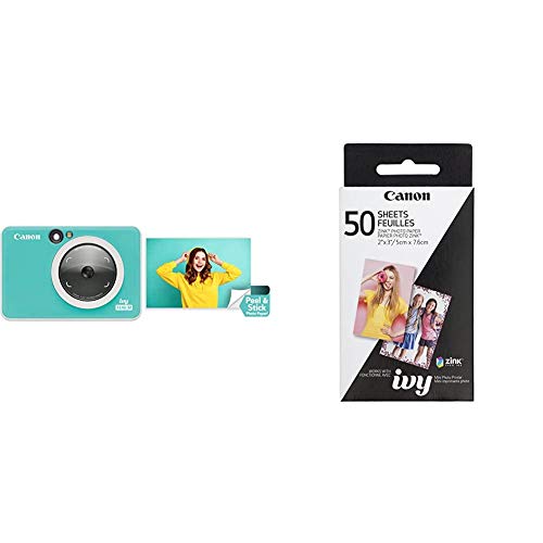 Canon Ivy CLIQ 2 Instant Camera Printer, Mini Photo Printer, Turquoise (Matte) with Zink 50 Sheet Photo Paper Pack