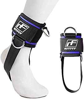 RitFit Padded Ankle Strap for Cable Machine,Strong Hook and Loop,Reinforced 3 D-Ring, Adjustable Comfort fit Neoprene - Premium Ankle Cuffs to Enhance Abs, Glute & Leg Workouts (Blue, Pair)