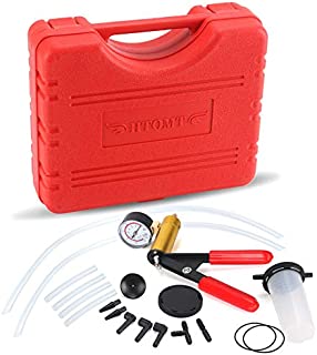 HTOMT 2 in 1 Brake Bleeder Kit Hand held Vacuum Pump Test Set for Automotive with Protected Case,Adapters,One-Man Brake and Clutch Bleeding System(Red)