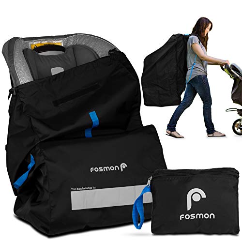 Fosmon Infant Car Seat Travel Bag for Airplane, Nylon Backpack Style Padded Adjustable Shoulder Strap, Drawstring Airline Gate Check Bag for Infant Car Seats, Carrier, Booster - Universal Size