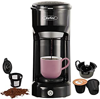 Coffee Maker-Single Serve Coffee Maker Brewer for Pod and Ground Coffee, Coffeemaker With Permanent Filter, 6oz to 14oz Mug, One-touch Control Button(Black)