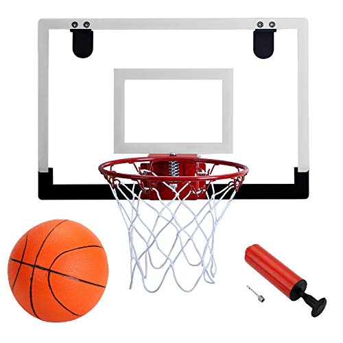 Door Hanging Mini Basketball Hoop - Win SPORTS with Breakaway Steel Rim, Includes 5 Mini basketballs and Hand Pump with Needle (18x12 inches)