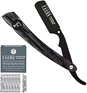 100 BLADES + Facón Professional Wooden Straight Edge Barber Razor - Salon Quality Cut Throat Shavette