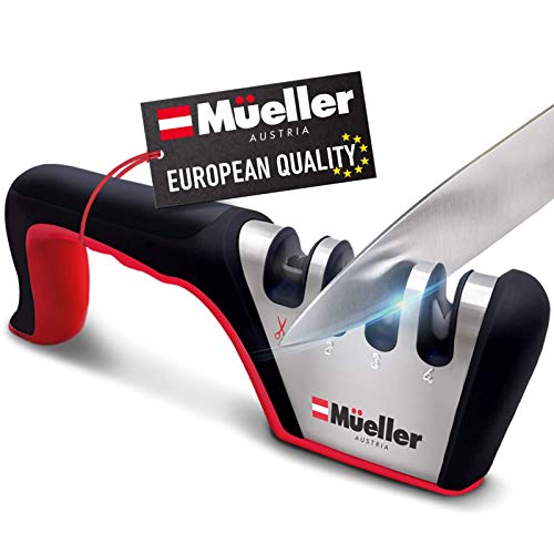 Mueller Original Premium Knife Sharpener, Heavy Duty 4-Stage Diamond Really Works for Ceramic and Steel Knives, Scissors. Easily Restores Dull to Sharp