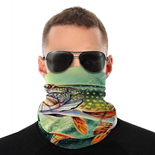 QSMX Pike Fish Fishing Lure Headwear,Head Wrap, Neck Gaiter, Headband, Fishing Mask, Tube Mask, Face Bandana Mask and Sport Scarf 12 in 1 Sweatband for Camping, Hiking, Running