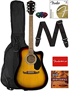 Fender FA-125CE Dreadnought Cutaway Acoustic-Electric Guitar - Sunburst Bundle with Gig Bag, Strap, Strings, Picks, Fender Play Online Lessons, and Austin Bazaar Instructional DVD