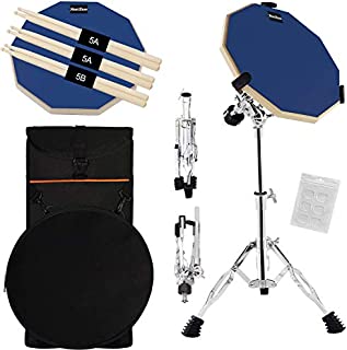 Silent Drum Practice Pad, 12 Inch Double Sided Drum Pad with Adjustable Snare Drum Stand and 3 Pairs of Drum Sticks for Drum Practice (Blue)