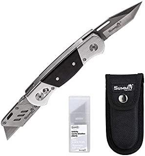 Summit Gear Heavy Duty Folding Utility Knife Dual Blades / Box Cutter / Pocket Knife with Nylon Pouch + 5 Blades (Professional Grade)