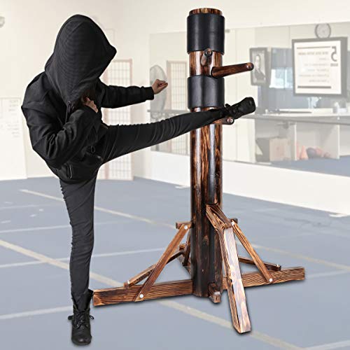 DevilFish Geniqua Wing Chun Wing Chun Dummy Adjustable Height Mook Yan Jong Practice Training Target IP Man Dark Wood Tripod Base Standing