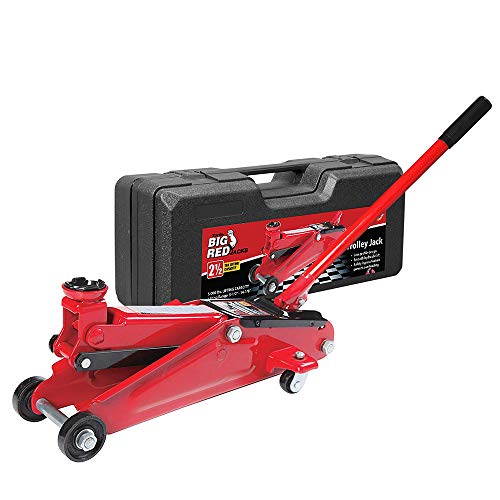 BIG RED T825013S1 Torin Hydraulic Trolley Floor Service/Floor with Blow Mold Carrying Storage Case, 2.5 Ton (5,000 lb) Capacity, Red