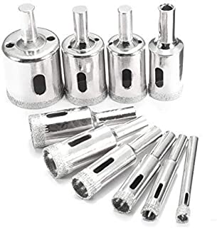 Diamond Drill Bit Set, DRILLPRO 10 PCS Glass Hole Saw for Tiles Glass Ceramic Marble Bottles DIY,6mm - 30mm