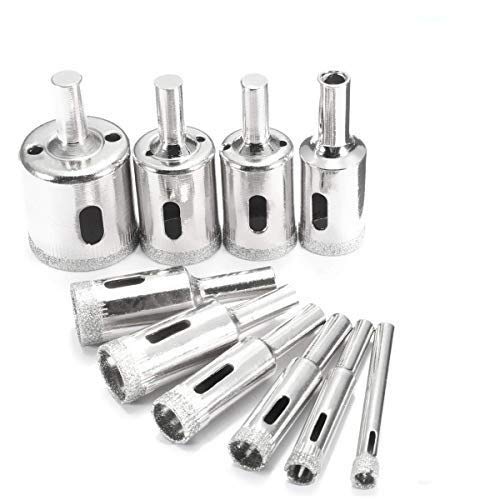 Diamond Drill Bit Set, DRILLPRO 10 PCS Glass Hole Saw for Tiles Glass Ceramic Marble Bottles DIY,6mm - 30mm