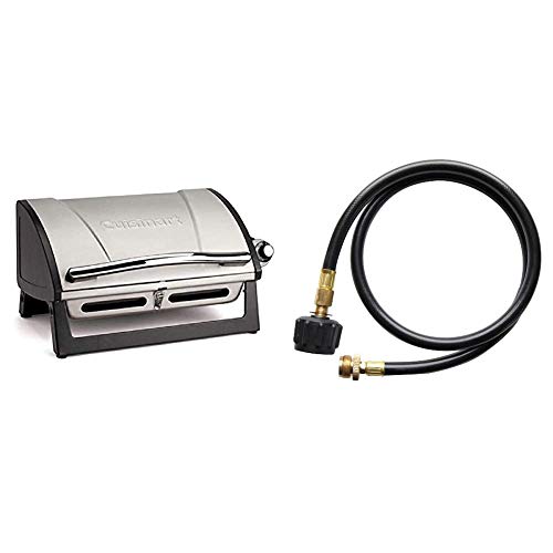 Cuisinart CGG-059 Propane, Grillster 8,000 BTU Portable Gas Grill & QG-012B LP Adapter Hose, 4-Foot