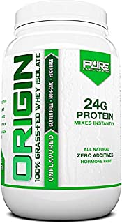 Pure Label Nutrition 100% Grass-Fed Whey Protein Isolate, 2lb Unflavored, No Fat, No Lactose, Micro-Filtered, Cold Processed, GMO Free, rBGH Free, Soy Free, Gluten Free, Zero Carbs and No Sugar Added