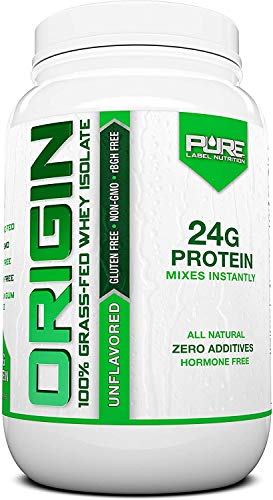 Pure Label Nutrition 100% Grass-Fed Whey Protein Isolate, 2lb Unflavored, No Fat, No Lactose, Micro-Filtered, Cold Processed, GMO Free, rBGH Free, Soy Free, Gluten Free, Zero Carbs and No Sugar Added