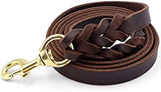 Fairwin Leather Dog Leash 6 Foot - Braided Heavy Duty Training Leash for Large Medium Small Dogs Running and Walking (M:Width:5/8