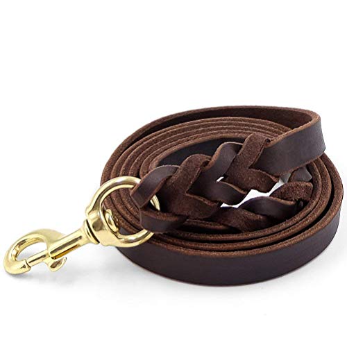 Fairwin Leather Dog Leash 6 Foot - Braided Heavy Duty Training Leash for Large Medium Small Dogs Running and Walking (M:Width:5/8