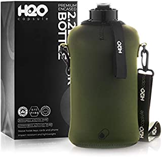 H2O Capsule 2.2L Half Gallon Water Bottle with Storage Sleeve  Tritan BPA Free Large Water Bottle/2.2 Liter (74 Ounce) Big Sports Bottle Jug with Handle (Green)