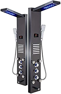 ELLO&ALLO LED Shower Panel Tower System, Hydroelectricity Display Rain Massage with Jets, Brushed Black