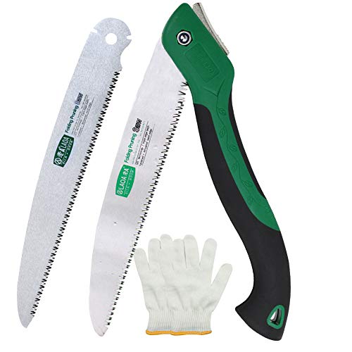 LAOA 10 Inch BLADE, Gardering Saws with gloves and Substitute blade for Tree Pruning, Camping, Gardening, Hunting. Cutting Wood, PVC, Bone