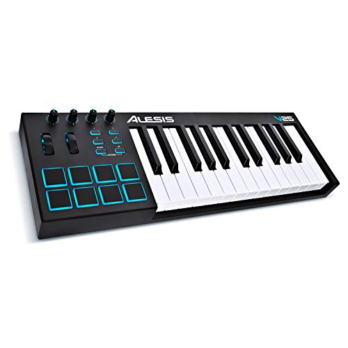 Alesis V25 | 25 Key USB MIDI Keyboard Controller with Backlit Pads, 4 Assignable Knobs and Buttons, Plus a Professional Software Suite with ProTools | First Included