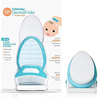 The 3-Step Cradle Cap System by Fridababy | DermaFrida The FlakeFixer | Sponge, Brush, Comb and Storage Stand for Babies with Cradle Cap