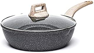 Carote 4.5-Quart Nonstick Saute pan, Deep Frying Pan with Glass Lid,Non-Stick Jumbo Cooker Granite Stone Coating from Switzerland,11 inch