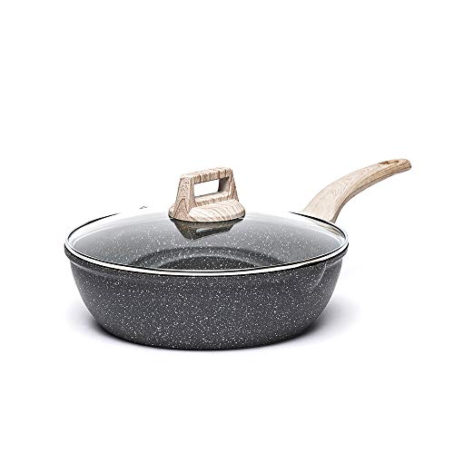 Carote 4.5-Quart Nonstick Saute pan, Deep Frying Pan with Glass Lid,Non-Stick Jumbo Cooker Granite Stone Coating from Switzerland,11 inch