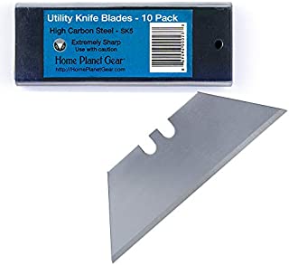 REPLACEMENT BLADES TEN PACK for UTILITY KNIFE BOX CUTTER- 10 Heavy Duty SK5 High Carbon Steel Utility Razor Blades in Convenient Storage Box - Standard 61mm x 19mm