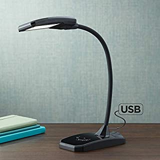 Ricky Modern Desk Table Lamp with USB Charging Port LED Gooseneck Adjustable Height Black Touch On Off Dimmer for Bedroom Bedside Office - 360 Lighting