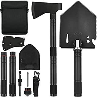 iunio Folding Shovel and Camping Axe Tool Kit, with Carrying Bag, Multitool Spade, Survival Hatchet for Camping, Hiking, Backpacking, Entrenching, Car Emergency