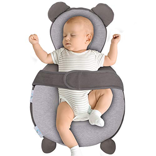 BIBLY BABY Portable Baby Bed | Prevent Flat Head Syndrome | Thick Newborn Lounger Bed for Comfortable Sleep | Baby Pillows for Sleeping at Home or On The Go | Easy Cleaning Baby Crib Mattress