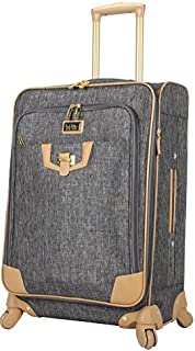 Nicole Miller Designer Luggage Collection - Expandable 24 Inch Softside Bag - Durable Mid-sized Lightweight Checked Suitcase with 4-Rolling Spinner Wheels (Paige Silver)