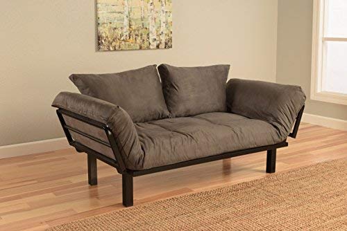 Best Futon Lounger Sit Lounge Sleep Smaller Size Furniture is Perfect for College Dorm Bedroom Studio Apartment Guest Room Covered Patio Porch Key Kitty Key Chain Included. (Gray)