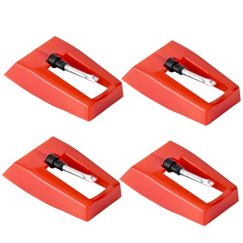 4PCS Record Player Needles, Universal Ceramic Ruby Phonograph Needles, Are Used for Vinyl Record Player, LP Record Player and Phonograph Turntable Needle Substitutes.