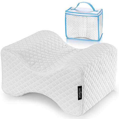Abco Tech Memory Foam Knee Pillow for Side Sleepers Back Pain, Pregnancy, Leg Pain, Hip Pain and Sciatica Relief - Leg Pillow Wedge with Washable Cover and Bag