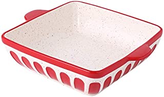 Square Baking Dish 8.7 inch Ceramic Brownie Baking Pan Cake Pan Baker with Double Handle, Red