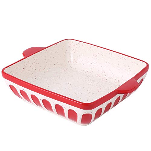 Square Baking Dish 8.7 inch Ceramic Brownie Baking Pan Cake Pan Baker with Double Handle, Red